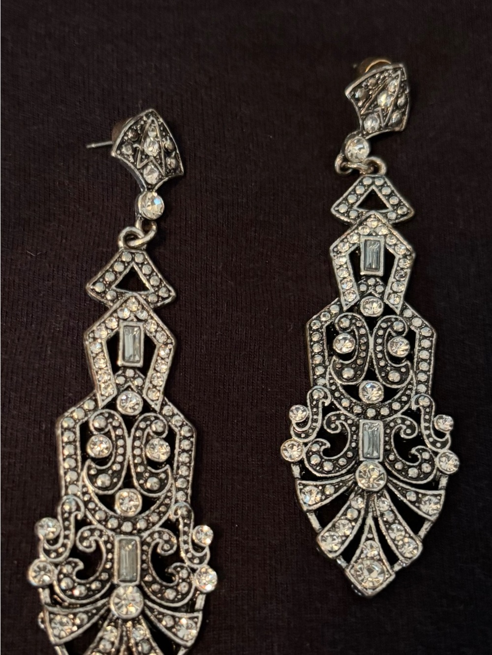 Silver-tone Crystal Filigree Dangle Earrings - Elegant Statement
